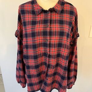 Candace Cameron Bure Red and Navy Plaid Shirt size XL